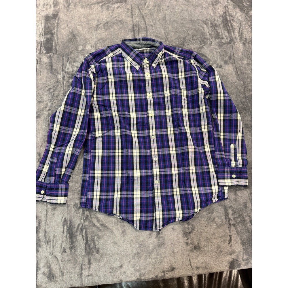 J.Crew Button Down Shirt Mens Purple Blue Plaid Washed Tartan M
